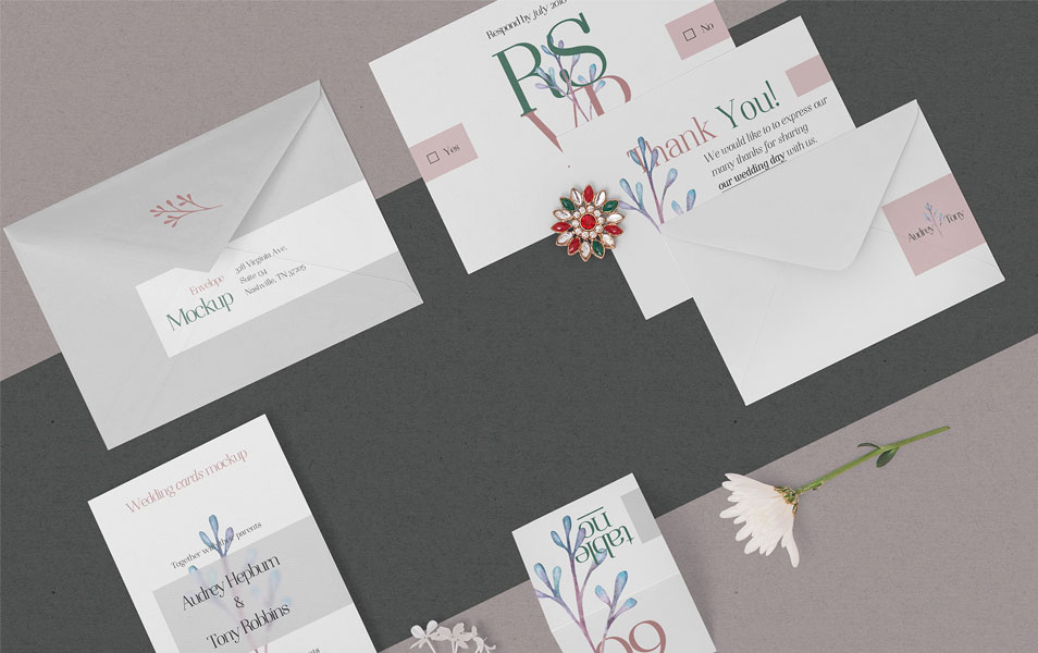 Free Elegant Wedding Stationery Mockups